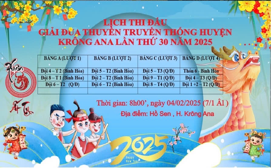 Lịch, thời gian thi đấu giải đua thuyền truyền thống Huyện Krông Ana Lần thứ XXX năm 2025.